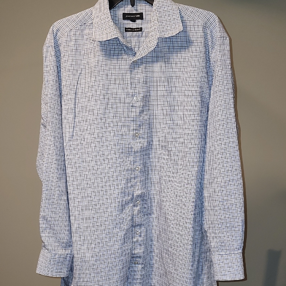 Jones New York Blue & White Checkered Dress Shirt Size 16.5 – Classic Fit